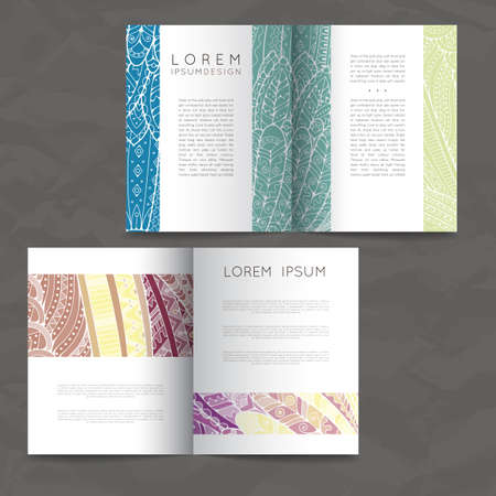 Set of vector design templates. Brochures in random colorful style. Frames and backgrounds. Zentangle designs.のイラスト素材