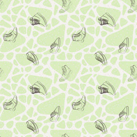 Vector seamless pattern of variety men shoes. Intricate endless background.のイラスト素材