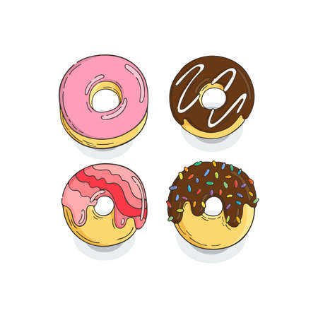 Set of Donut Icons. Cakes, glaze, fried sweets.のイラスト素材