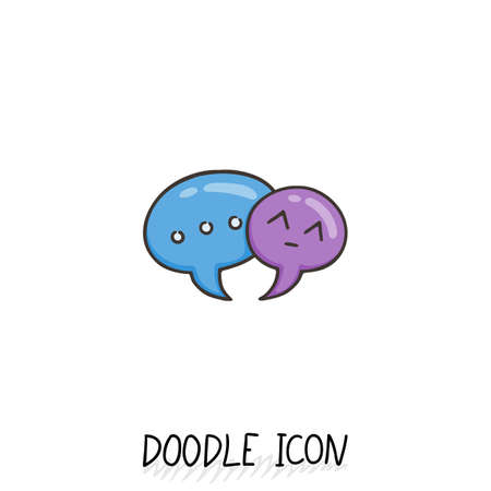 Doodle chatting icon. Text bubble. Cloud for messages, posts, sms. Smiles, warning.のイラスト素材