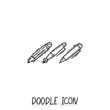 Set of Doodle Writing Utensils. Writing office icons. Pencil, pen, ink pen.のイラスト素材