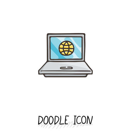Doodle Laptop Icon illustration. Compact PC, netbook, ultrabook.のイラスト素材