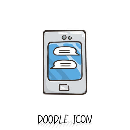Smartphone doodle icon. Vector illustration. Connecting people.のイラスト素材