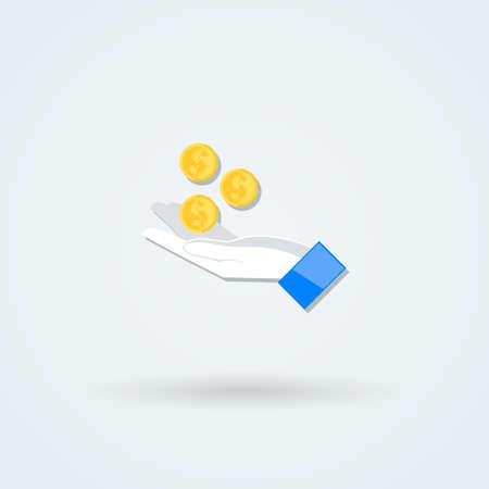Vector icon with hand holding the coins and credit cards.のイラスト素材