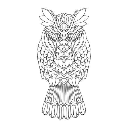 Vector owl illustration. Picture for coloring. Symbol for printing.のイラスト素材