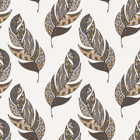 Vector seamless pattern of feathers. Doodle. Zentangleのイラスト素材