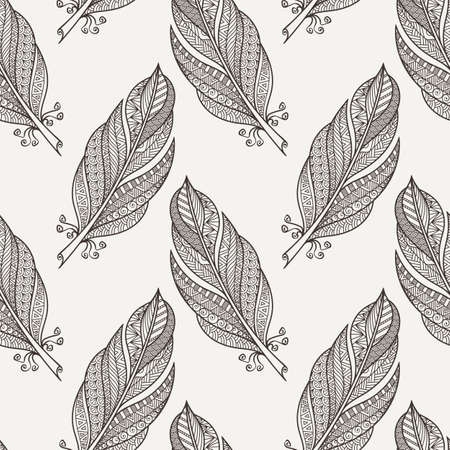 Vector seamless pattern of feathers. Doodle. Zentangleのイラスト素材