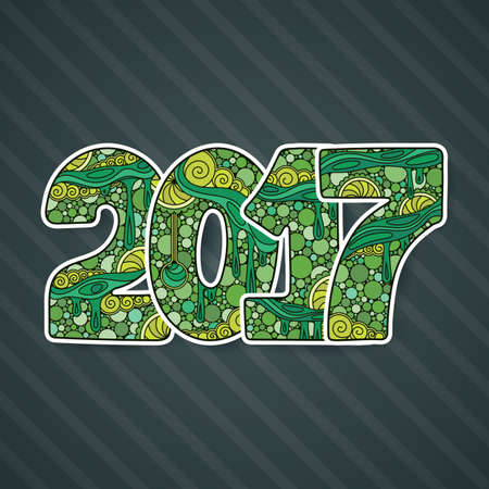 Happy New Year 2017 celebration number. Vector Xmas illustration in zentangle. Christmas background.のイラスト素材