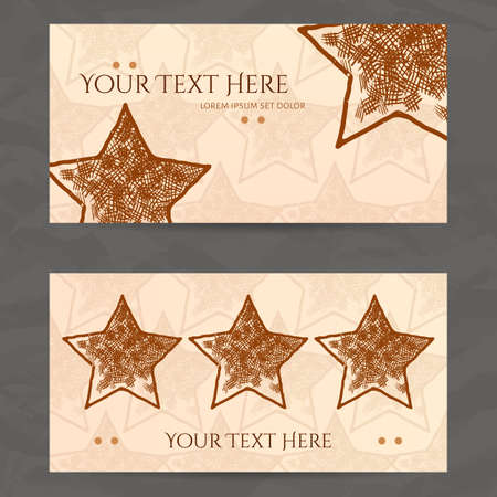 Set of vector design templates. Brochures in random colorful style. Vintage frames and backgrounds. Business card with star element. Hipster style.のイラスト素材