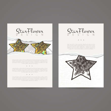 Set of vector design templates. Brochures in random colorful style. Vintage frames and backgrounds. Business card with star element. Hipster style.のイラスト素材