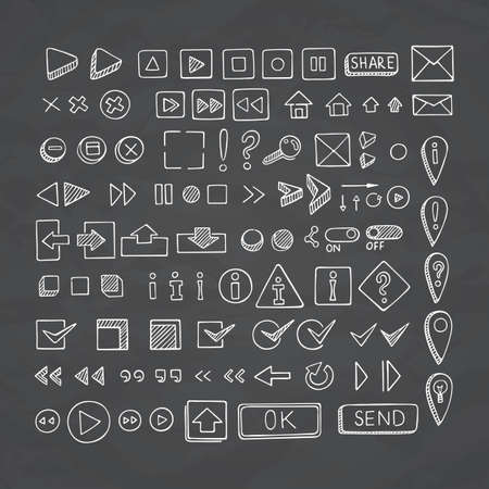Hand drawn vector icons set website development doodles elements. Collection of web or decorating elements.のイラスト素材