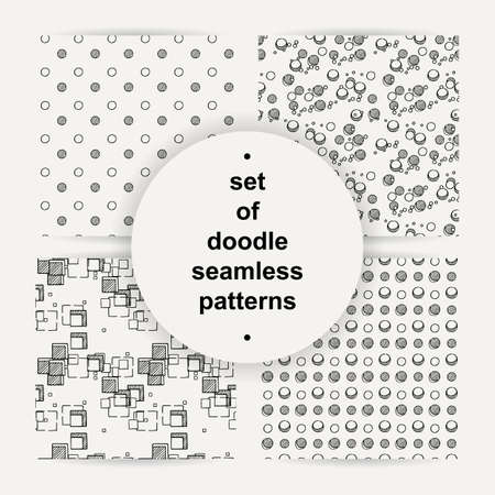 Set of hand drawn doodle seamless patterns. Vector geometric ornaments.のイラスト素材