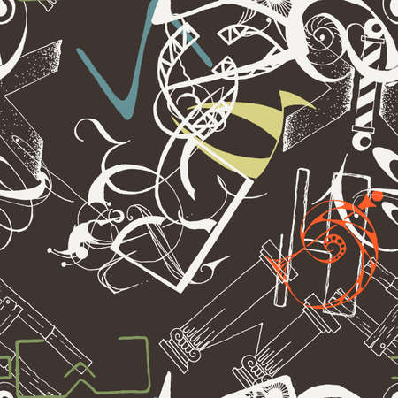 Seamless grunge doodle background. Hand drawn abstract letters. Vector background.のイラスト素材