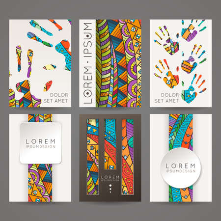 Set of vector design templates. Brochures in random colorful style. Frames and backgrounds.のイラスト素材