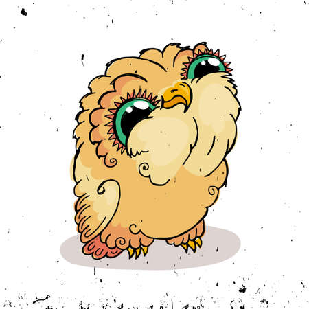Cute Owl Doodle Illustration. Grunge Kawaii Picture. Vector Owlet.のイラスト素材