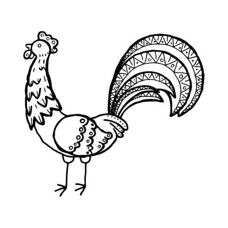 Rooster doodle vector illustration. Grunge picture.のイラスト素材
