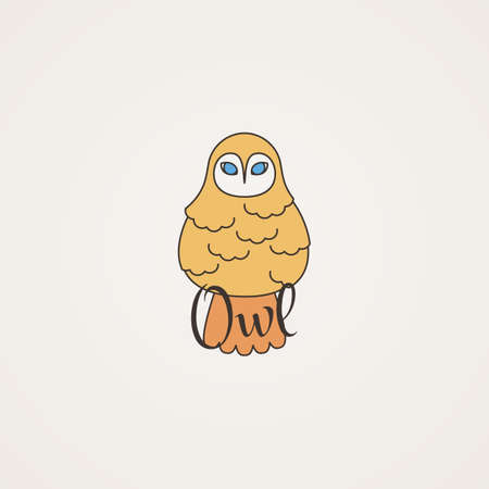 Lined owl logo or emblem. Vector illustration in line style Furry bird.のイラスト素材