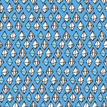 Seamless crystal pattern. Gem linear ornament. Hipster retro background, boho, science, fashion, textiles.のイラスト素材