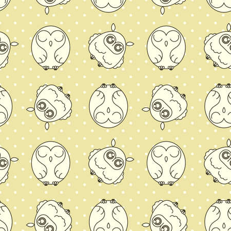 Random owls seamless pattern. Cute nignht birds. For coloring books, wrapping, printing, textile. Vector illustrationのイラスト素材