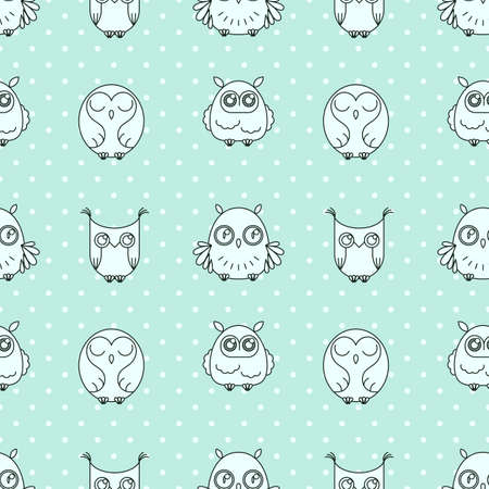 Random owls seamless pattern. Cute nignht birds. For coloring books, wrapping, printing, textile. Vector illustrationのイラスト素材