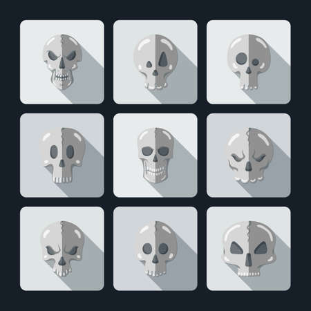 Skull icon set in a flat style. Halloween collection.のイラスト素材