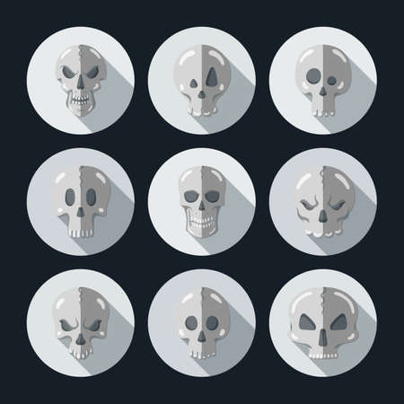 Skull icon set in a flat style. Halloween collection.のイラスト素材