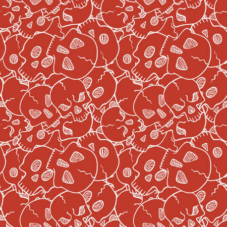 Vector seamless pattern with random skulls. Scary design.のイラスト素材