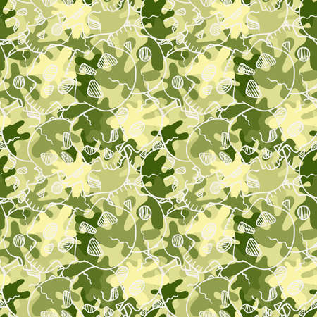 Vector seamless pattern with random skulls. Scary design.のイラスト素材