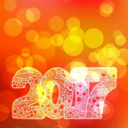 Happy New Year 2017 celebration number. Vector Xmas illustration in zentangle. Christmas background.のイラスト素材