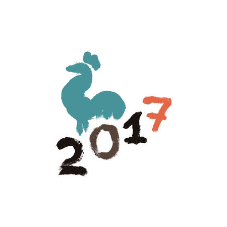 Inking or gouache rooster silhouette. Symbol of 2017. Grunge style.のイラスト素材