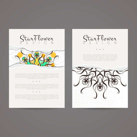 Vector design template. Vintage frame or background. Business card with monogram circle ornament. Mandala style in art nouveau. Torned paper.のイラスト素材