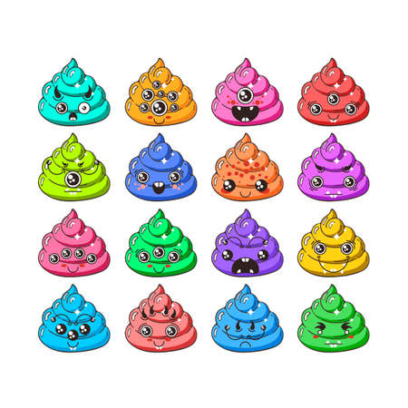 Kawaii vector poop emoticons set. Turd emoji, icons for chat, mobile applications and other business.のイラスト素材