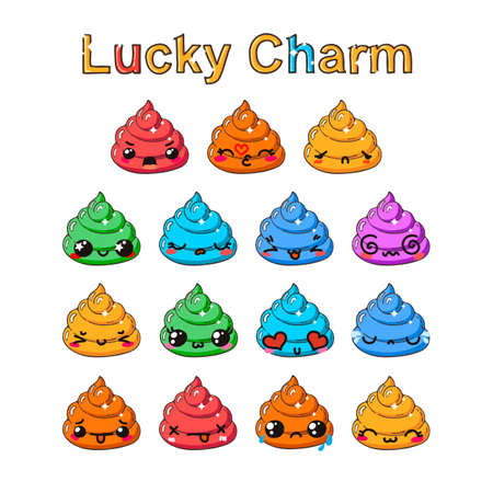 Kawaii vector poop emoticons set. Turd emoji, icons for chat, mobile applications and other business.のイラスト素材