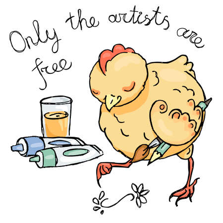 Little chicken drawing pattern in the style of mehndi by his finger. Aphorism. Vector illustration.のイラスト素材