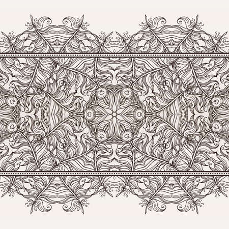 Seamless pattern border with mandala elements. Arabic vintage decorative ornament. Vector background.のイラスト素材