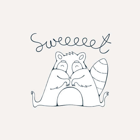 Cute racoon. Vector coloring page.のイラスト素材