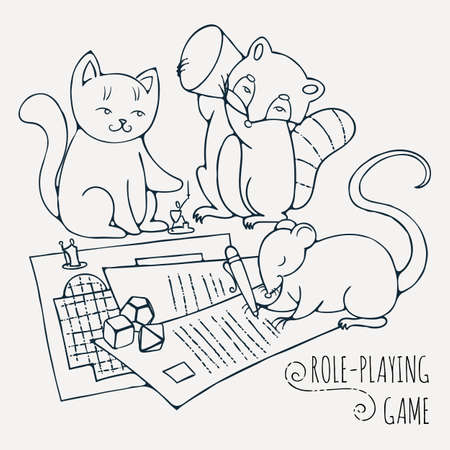 Animals playing board role-playing game. Vector illustration.のイラスト素材