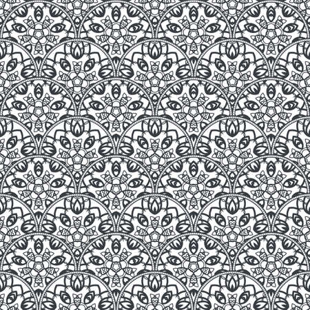 Patch Boho Flower Seamless Pattern. Mandala patchwork, oriental design. Wallpaper, furniture textile, fabric print, tile deco. Vector backgroundのイラスト素材