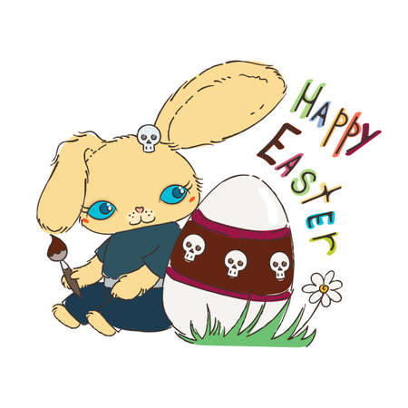 Cute Emo Easter bunny for holiday card, children subculture or easter card. Hand drawn doodle illustration.のイラスト素材