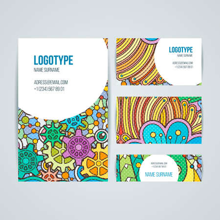 Set of vector design templates. Brochures in random colorful style. Frames and backgrounds. Zentangle designs.のイラスト素材