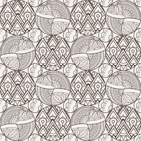 Patch Boho Flower Seamless Pattern. Mandala patchwork, oriental design. Wallpaper, furniture textile, fabric print, tile deco. Vector backgroundのイラスト素材