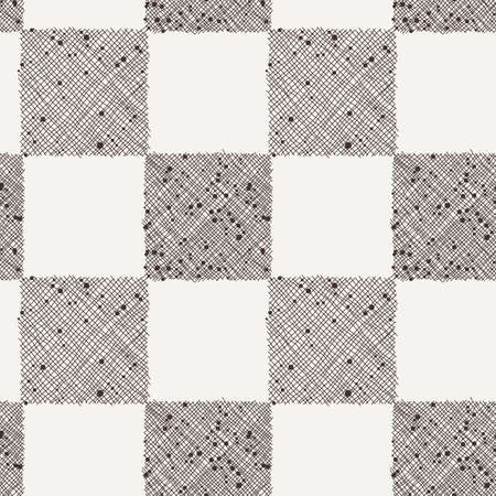 Seamless vector geometrical pattern with scribble dotted squares. Simple ornamentのイラスト素材