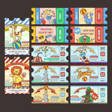 Circus Ticket pass. Doodle cartoon set. Vector design template. Big card collectionのイラスト素材