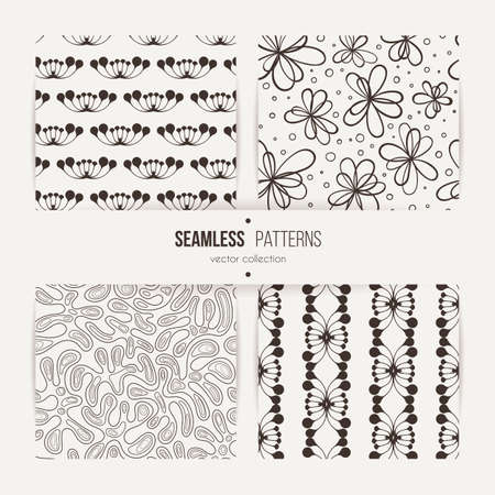 Set of samless doodle floral and art deco patterns. Blotted surfaceのイラスト素材