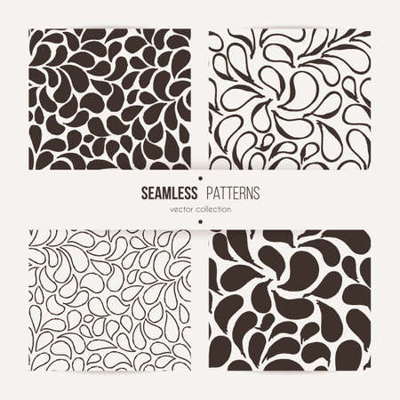Set of vector seamless patterns of stylized leaves and petals. Grunge linesのイラスト素材