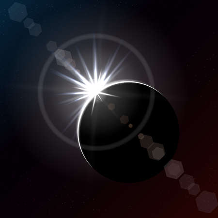 Solar eclipse in dark space, diamond ring phase. Vector illustration.