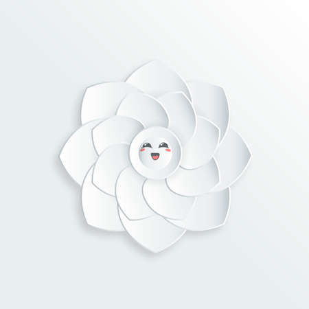 Paper flower with cute emoticon. Background. Vector illustrationのイラスト素材