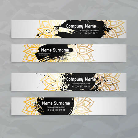 Set of vector design templates. Business card with floral circle ornament. Mandala style.のイラスト素材