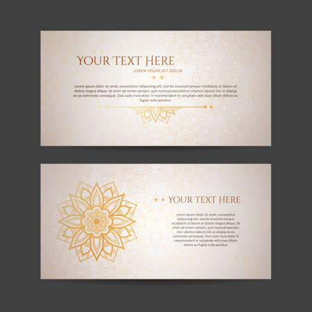 Set of vector design templates. Business card with floral circle ornament. Mandala style.のイラスト素材