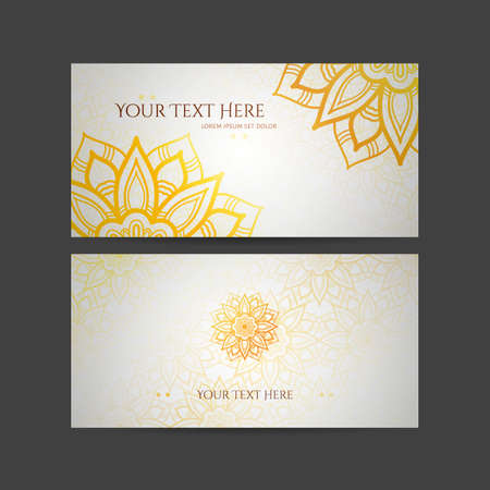 Set of vector design templates. Business card with floral circle ornament. Mandala style.のイラスト素材